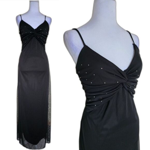 Taboo Black Strappy Tank Bodycon Maxi Dress Grunge Goth 90s Y2K Homecoming Prom - Picture 1 of 9